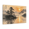 Side Mockup 4. Nature Mountain Lake Orange Black Landscape shown as stretched canvas wall art
