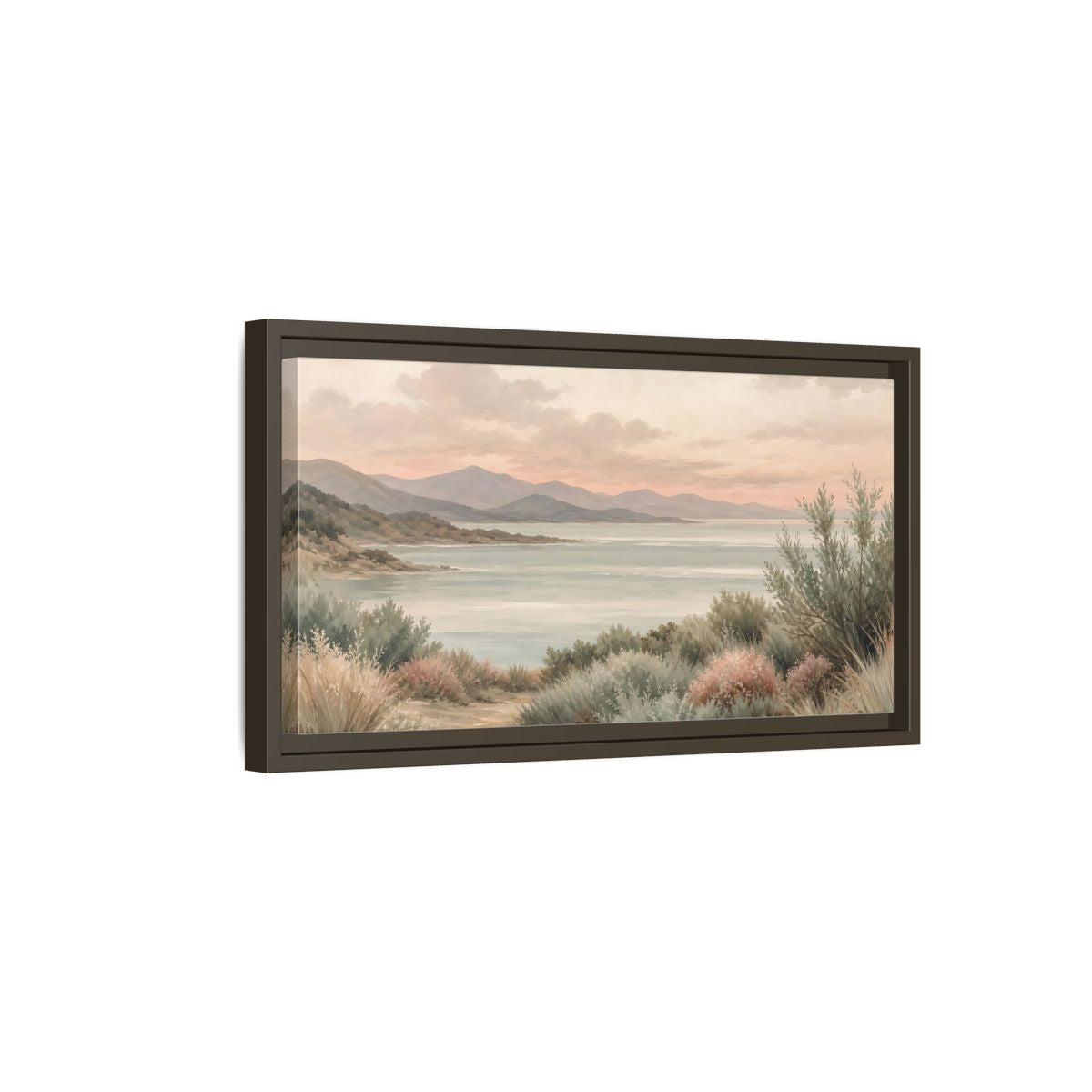 Side Mockup 7. Nature Mountain Lake Pastel Lake Mountains shown as stretched canvas wall art