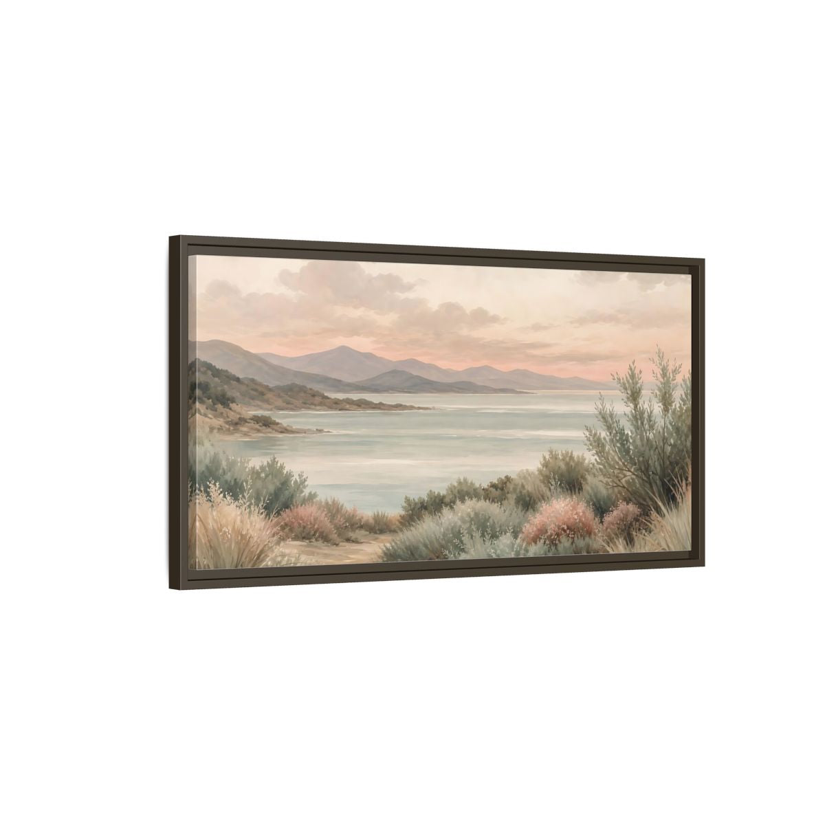 Main Mockup. Nature Mountain Lake Pastel Lake Mountains shown as stretched canvas wall art