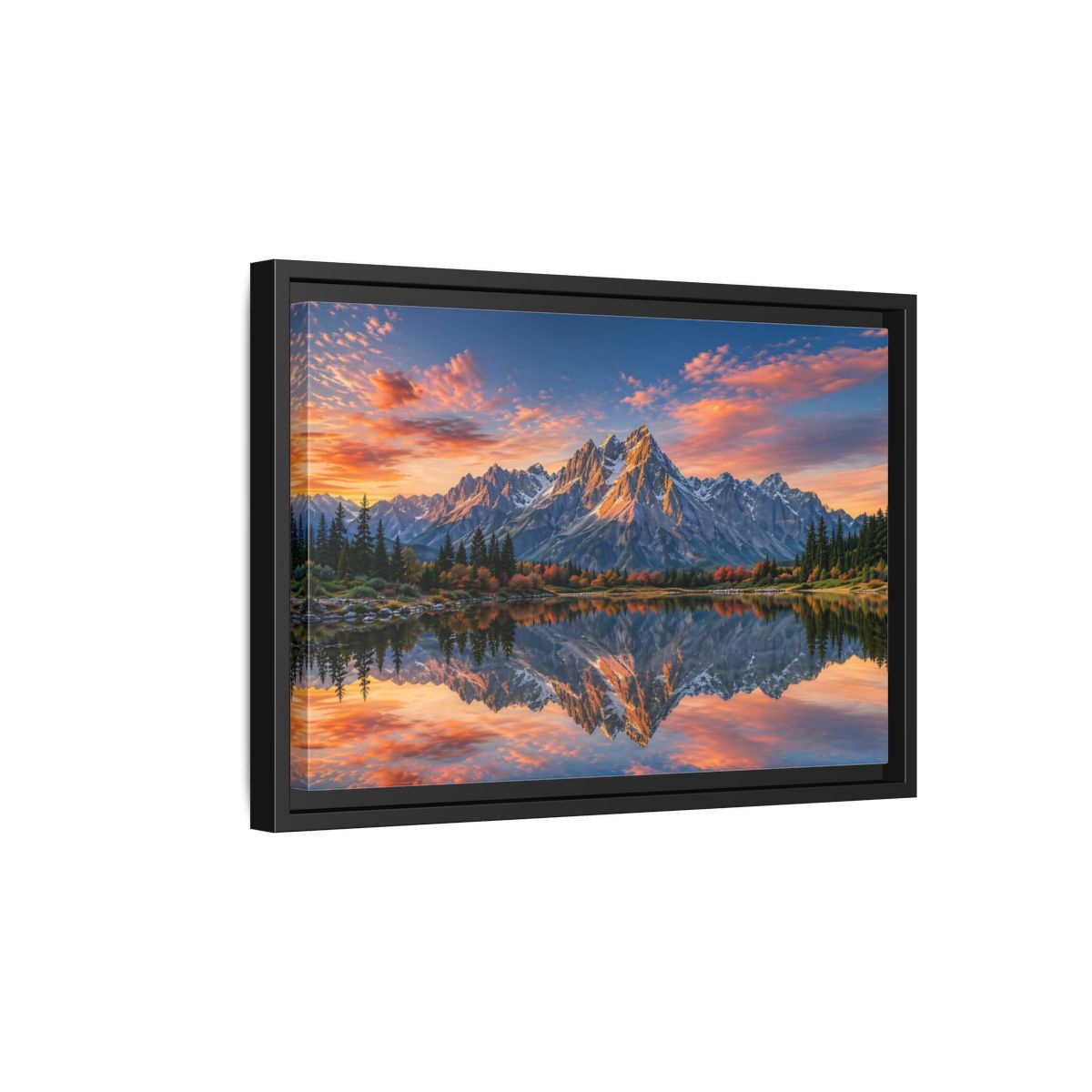 Side Mockup 6. Nature Mountain Mountain Lake Reflection shown as stretched canvas wall art