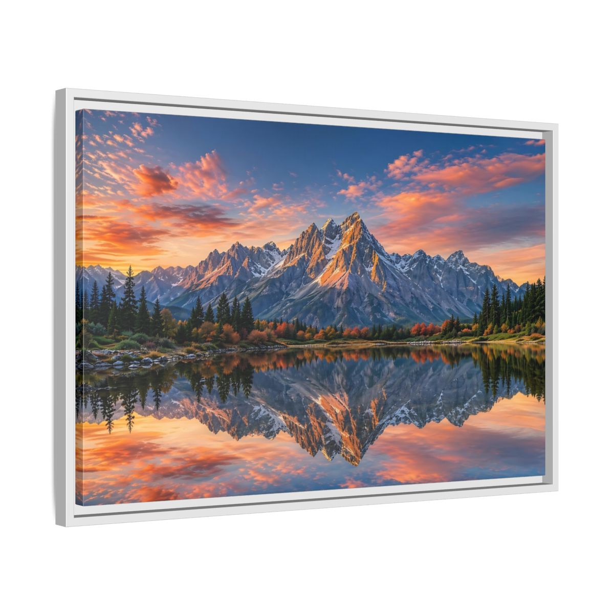 Side Mockup 10. Nature Mountain Mountain Lake Reflection shown as stretched canvas wall art