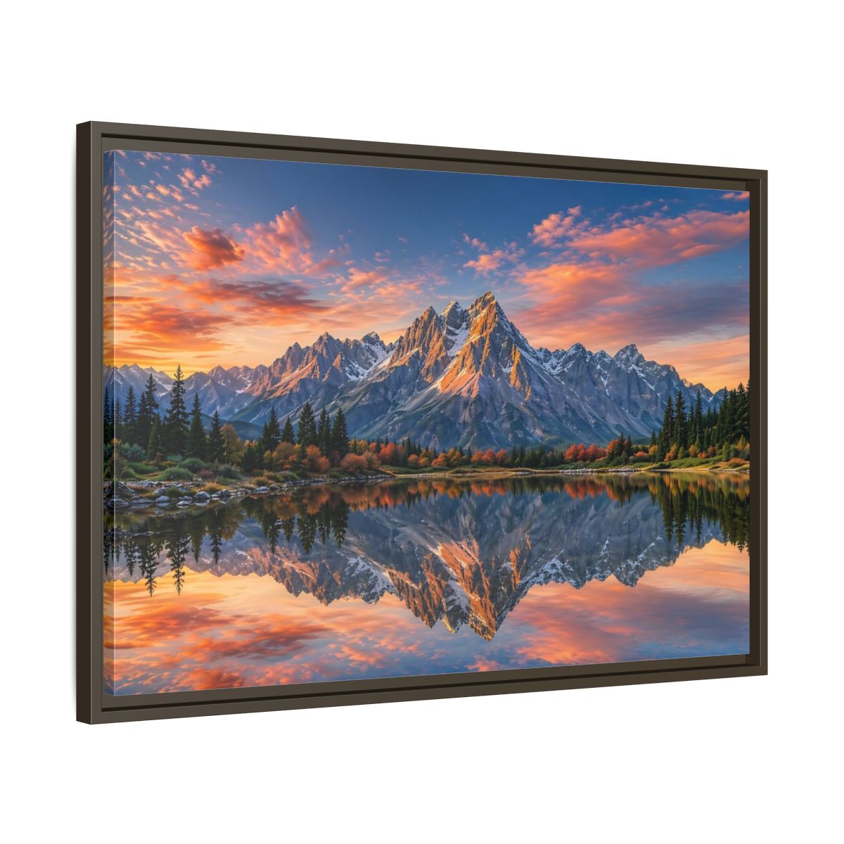 Side Mockup 11. Nature Mountain Mountain Lake Reflection shown as stretched canvas wall art