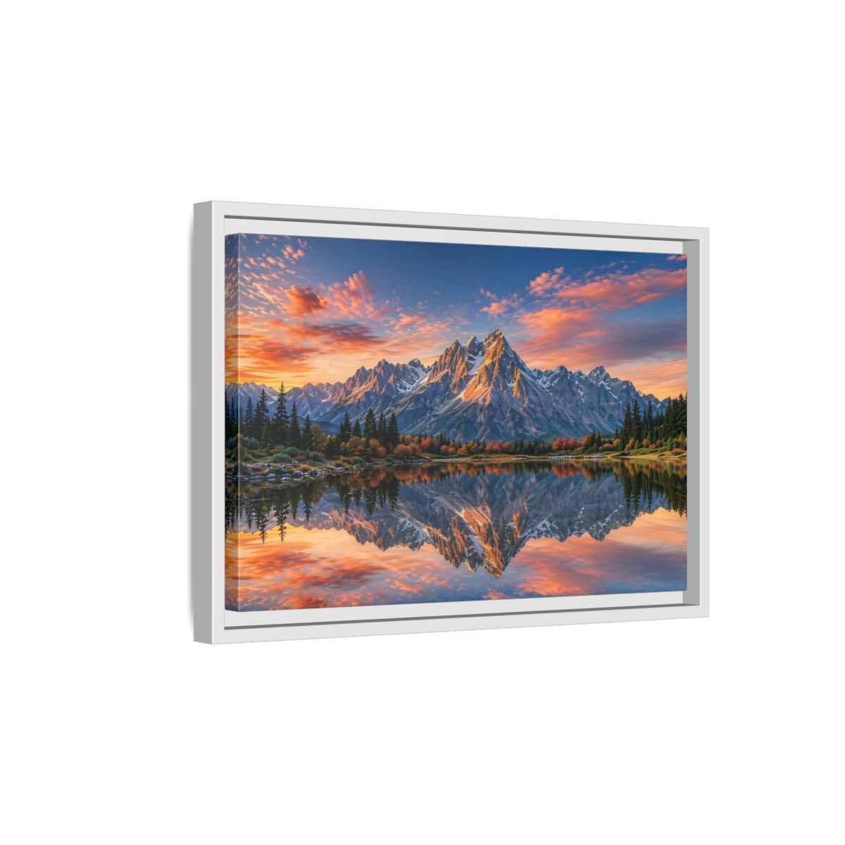 Side Mockup 4. Nature Mountain Mountain Lake Reflection shown as stretched canvas wall art