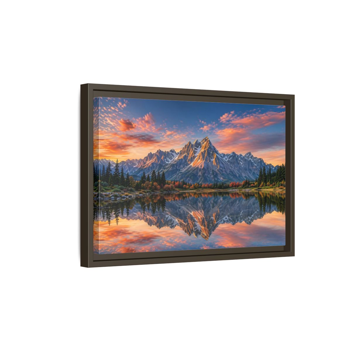 Side Mockup 5. Nature Mountain Mountain Lake Reflection shown as stretched canvas wall art