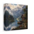 Side Mockup 2. Nature Mountain Lake Mountain Lake Scene shown as stretched canvas wall art