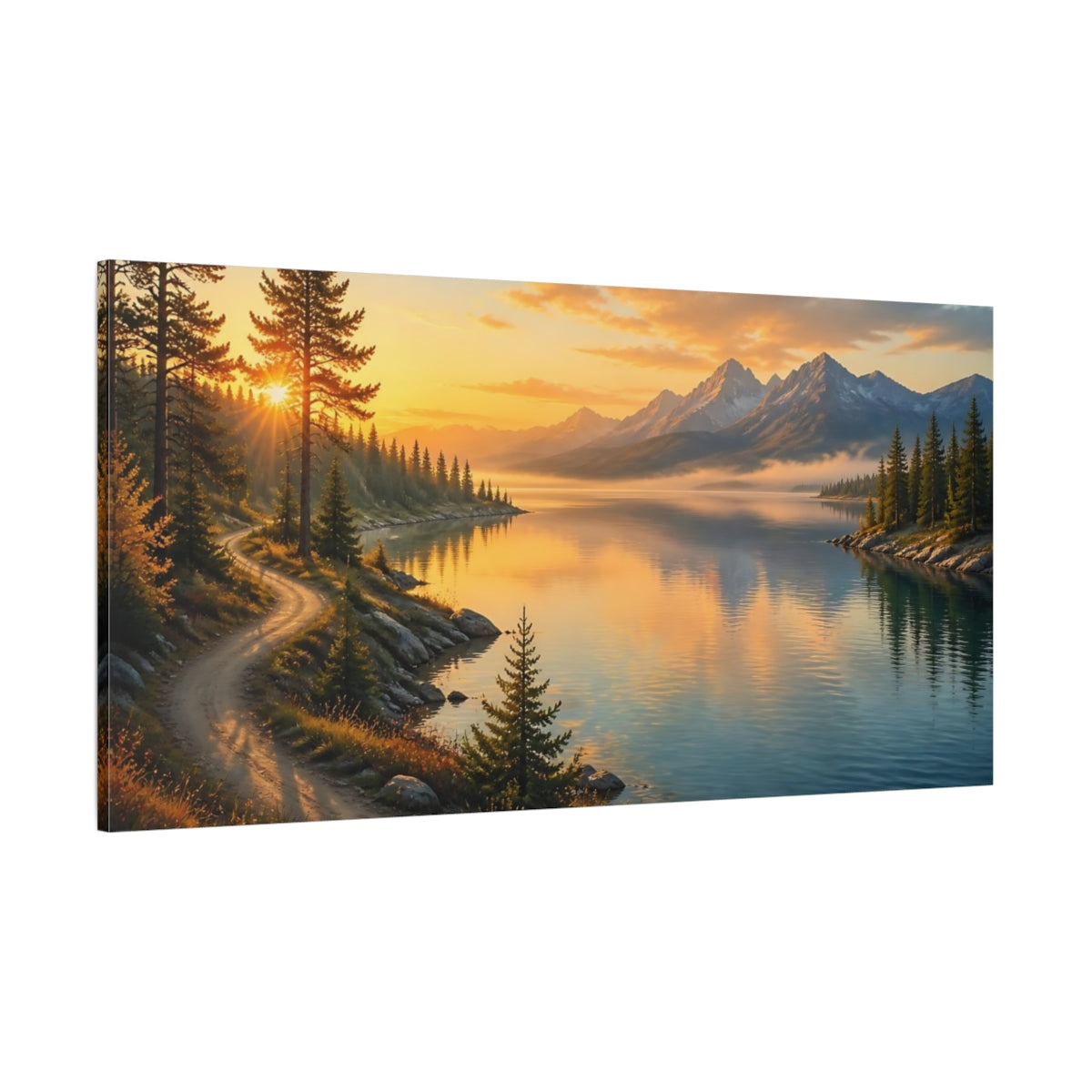 Side Mockup 2. Nature Mountain Lake Mountain Lake Sunset shown as stretched canvas wall art
