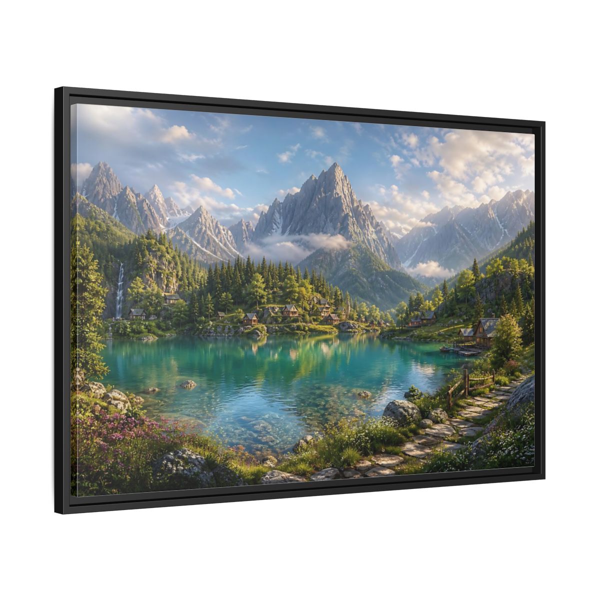 Side Mockup 13. Nature Mountain Lake Turquoise Mountain Lake shown as stretched canvas wall art