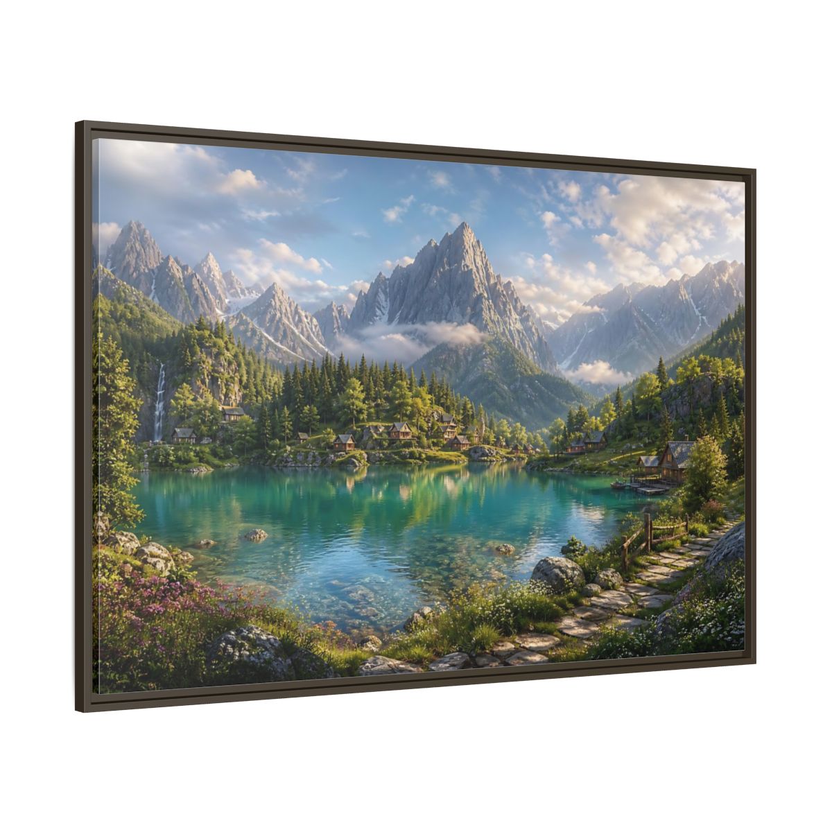 Side Mockup 8. Nature Mountain Lake Turquoise Mountain Lake shown as stretched canvas wall art