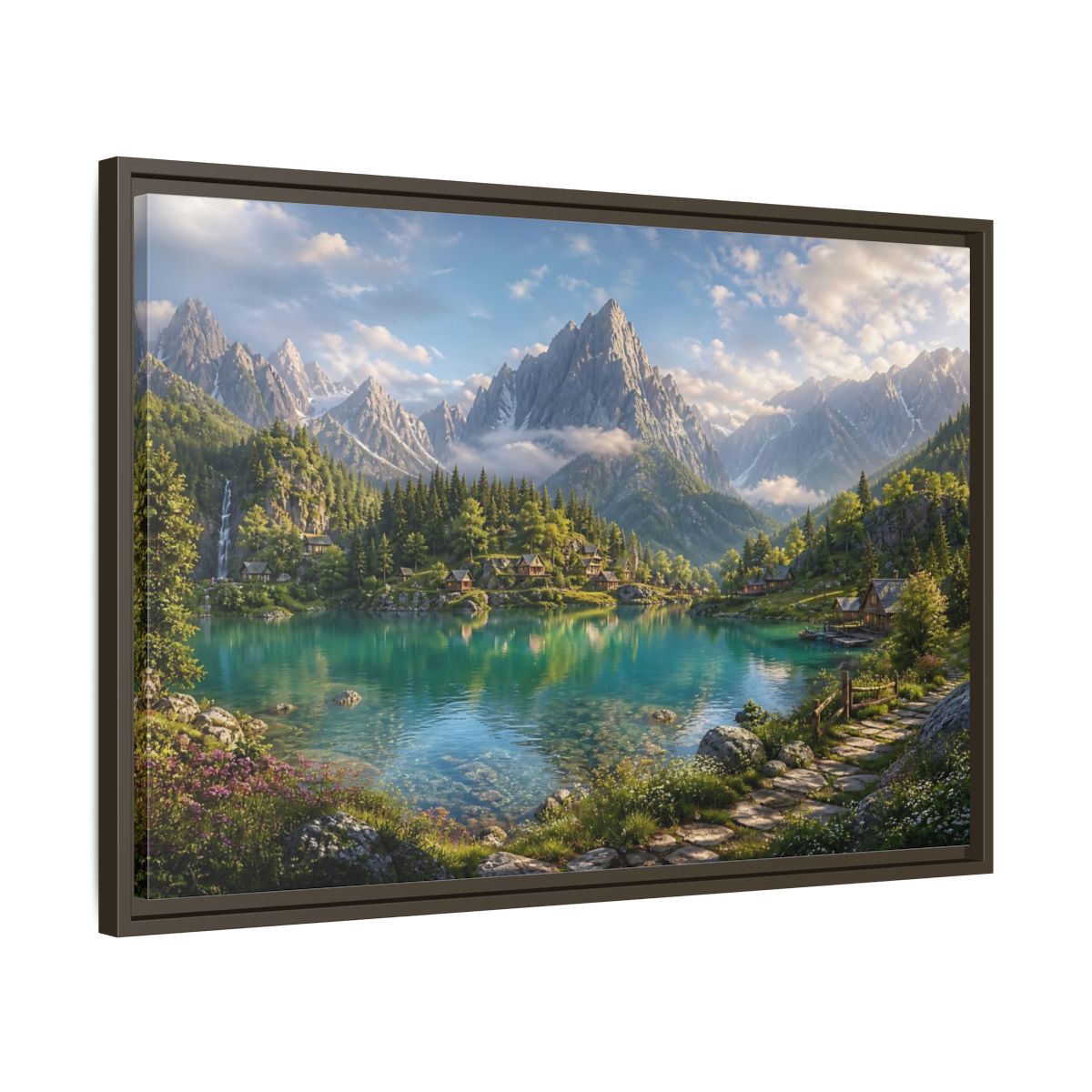 Side Mockup 11. Nature Mountain Lake Turquoise Mountain Lake shown as stretched canvas wall art