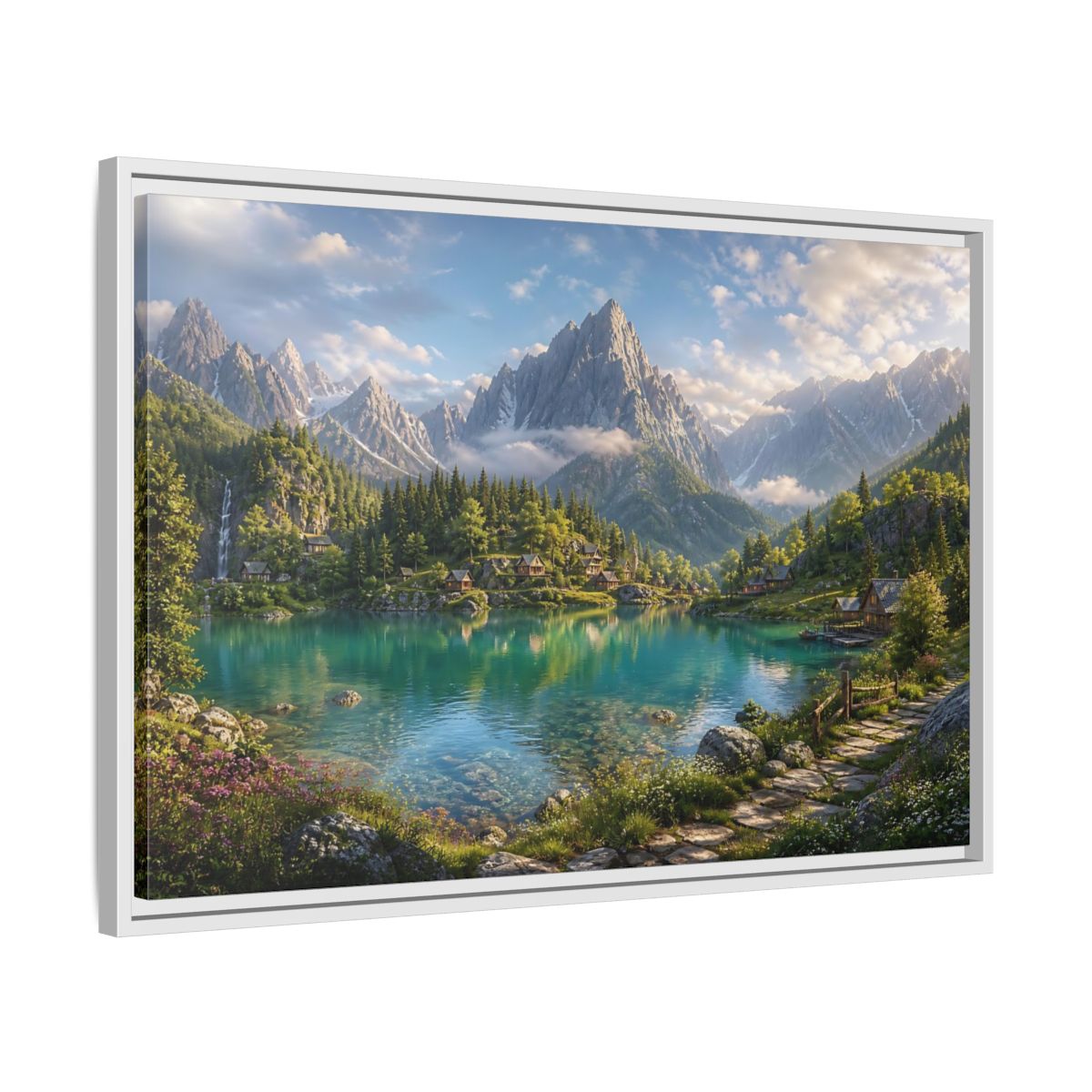 Side Mockup 10. Nature Mountain Lake Turquoise Mountain Lake shown as stretched canvas wall art