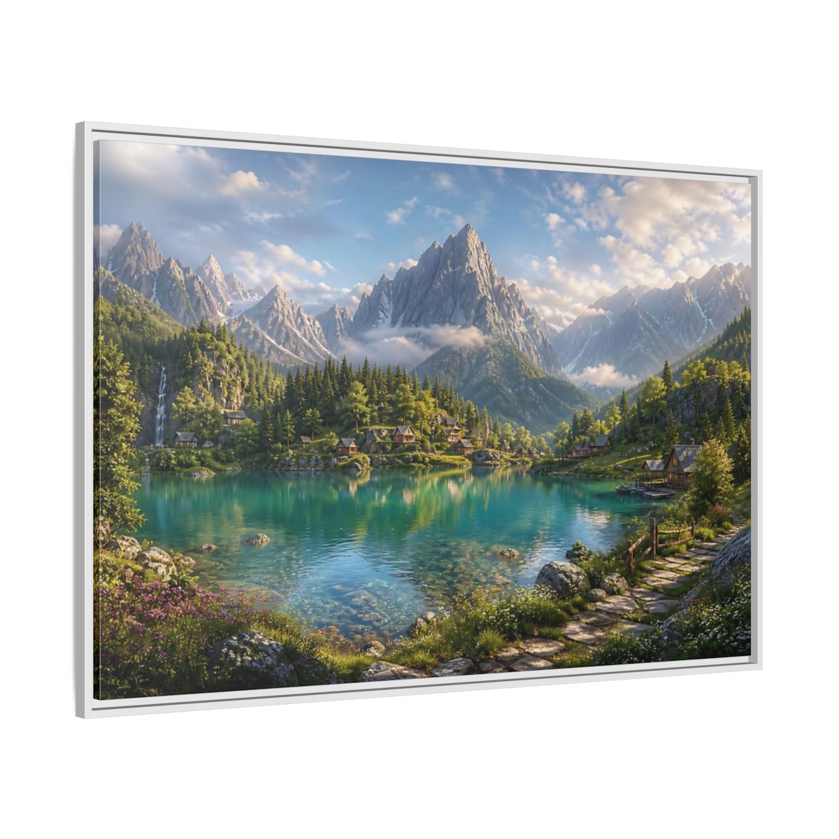 Side Mockup 7. Nature Mountain Lake Turquoise Mountain Lake shown as stretched canvas wall art