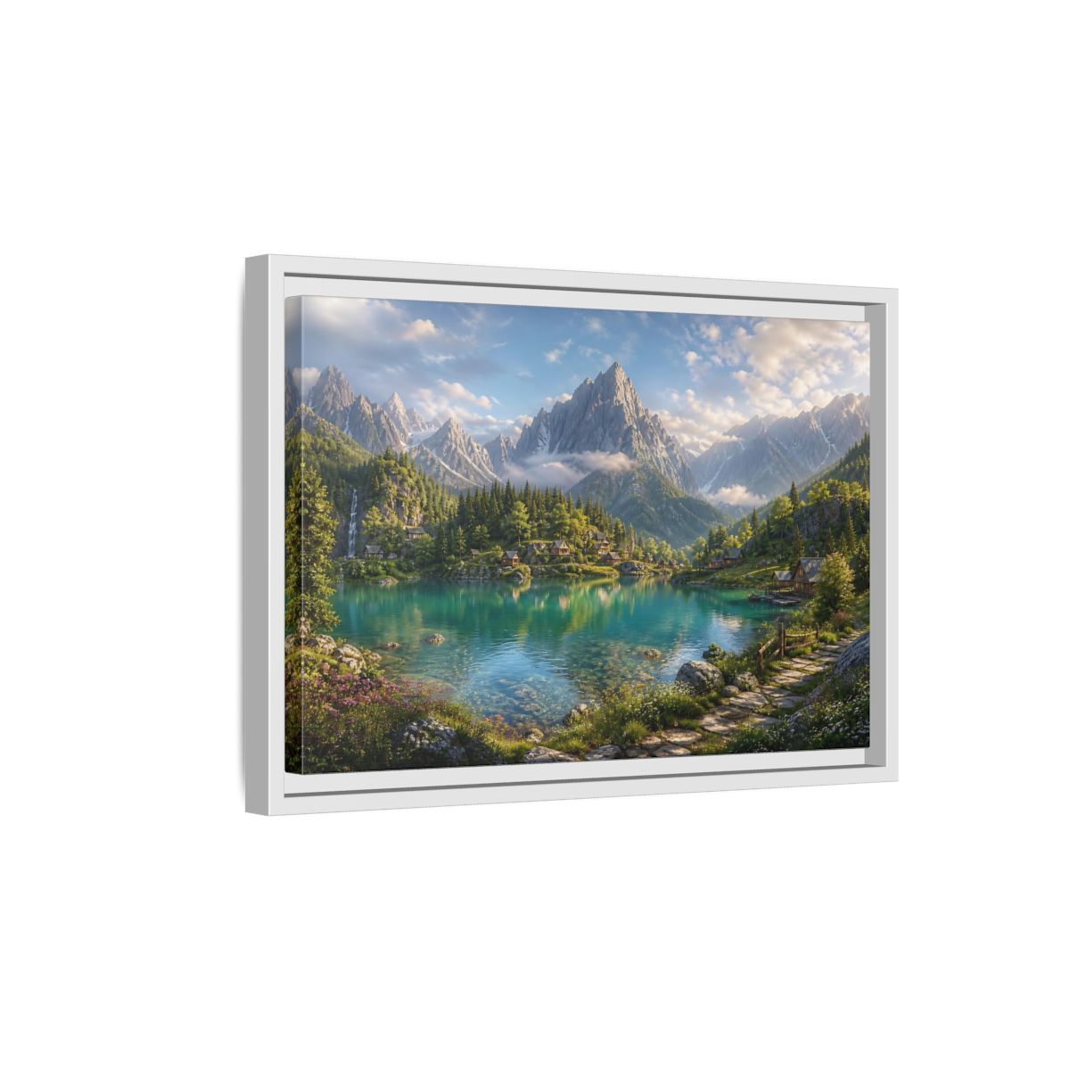 Side Mockup 4. Nature Mountain Lake Turquoise Mountain Lake shown as stretched canvas wall art