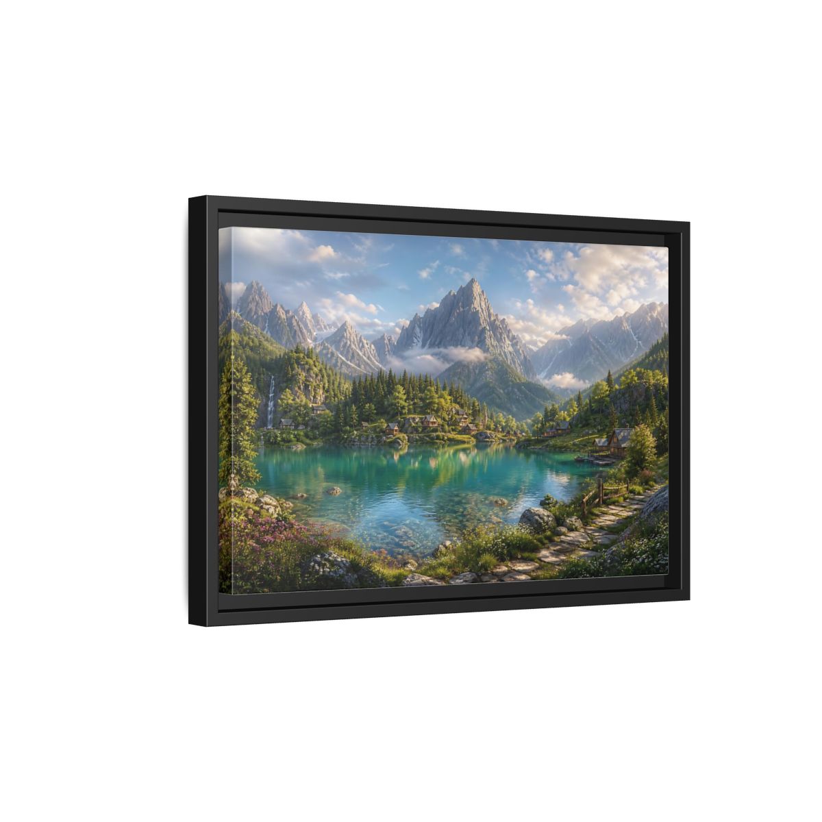 Side Mockup 6. Nature Mountain Lake Turquoise Mountain Lake shown as stretched canvas wall art