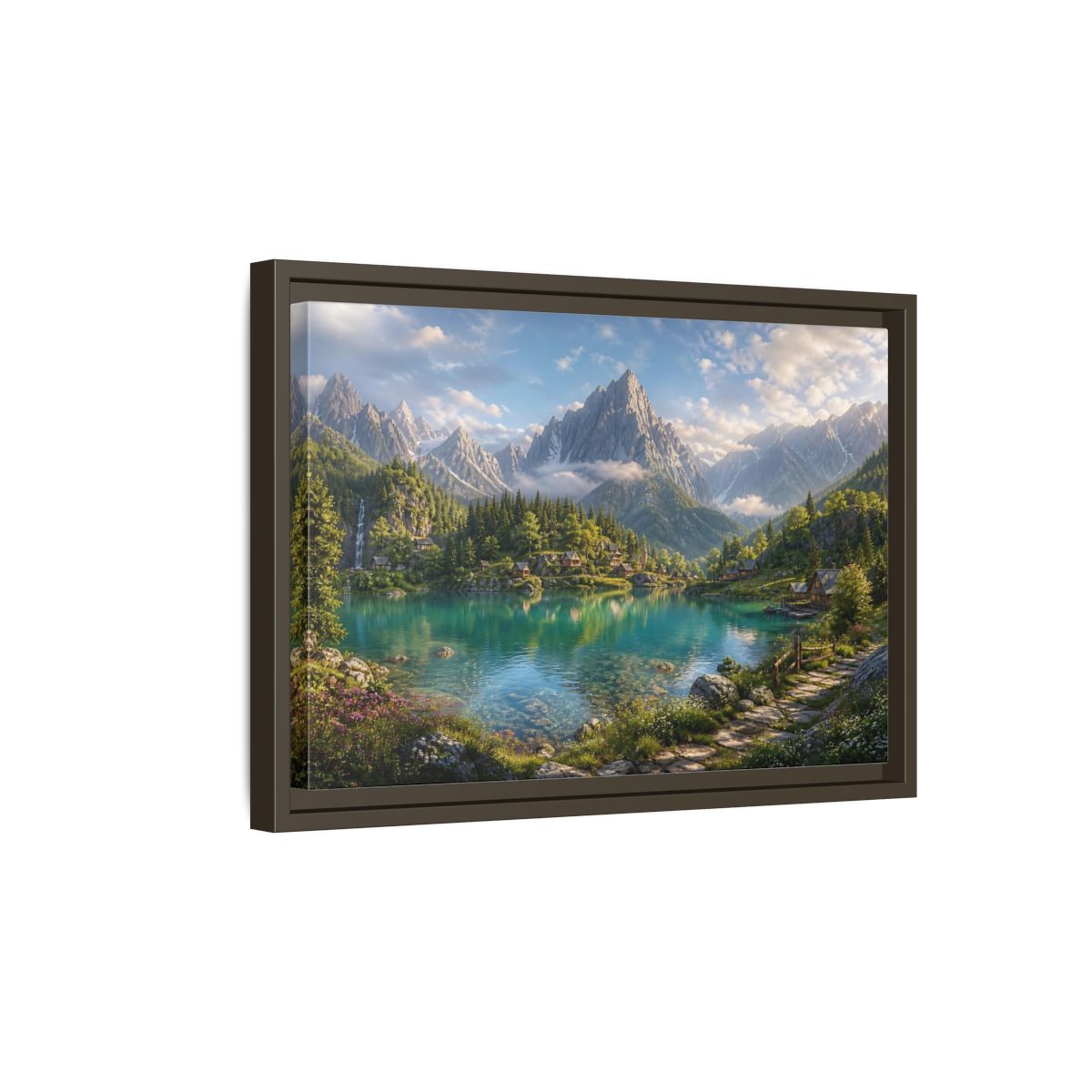 Side Mockup 5. Nature Mountain Lake Turquoise Mountain Lake shown as stretched canvas wall art