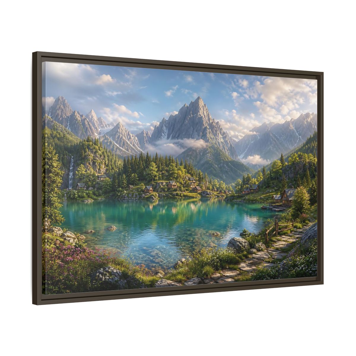 Main Mockup. Nature Mountain Lake Turquoise Mountain Lake shown as stretched canvas wall art
