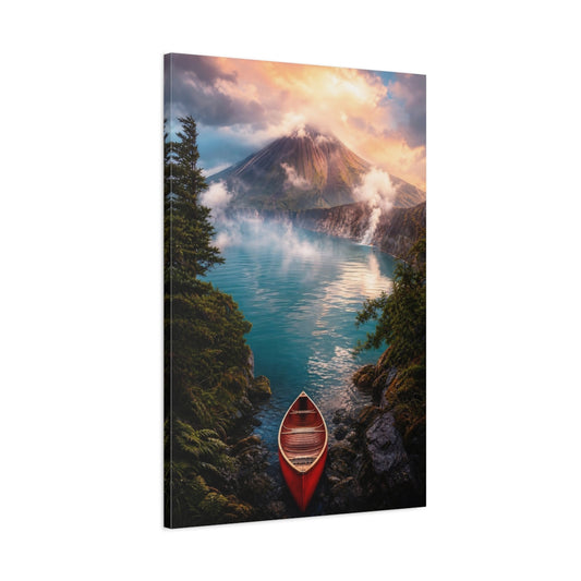 Main Mockup. Nature Mountain Lake Vibrant Lake Mountain shown as stretched canvas wall art