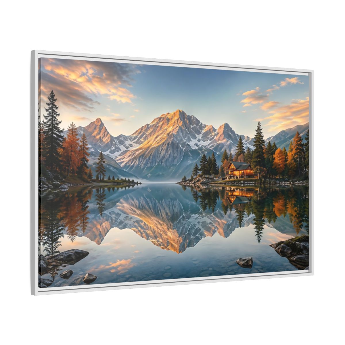 Side Mockup 7. Nature Mountain Lake Mountain Lake View shown as stretched canvas wall art