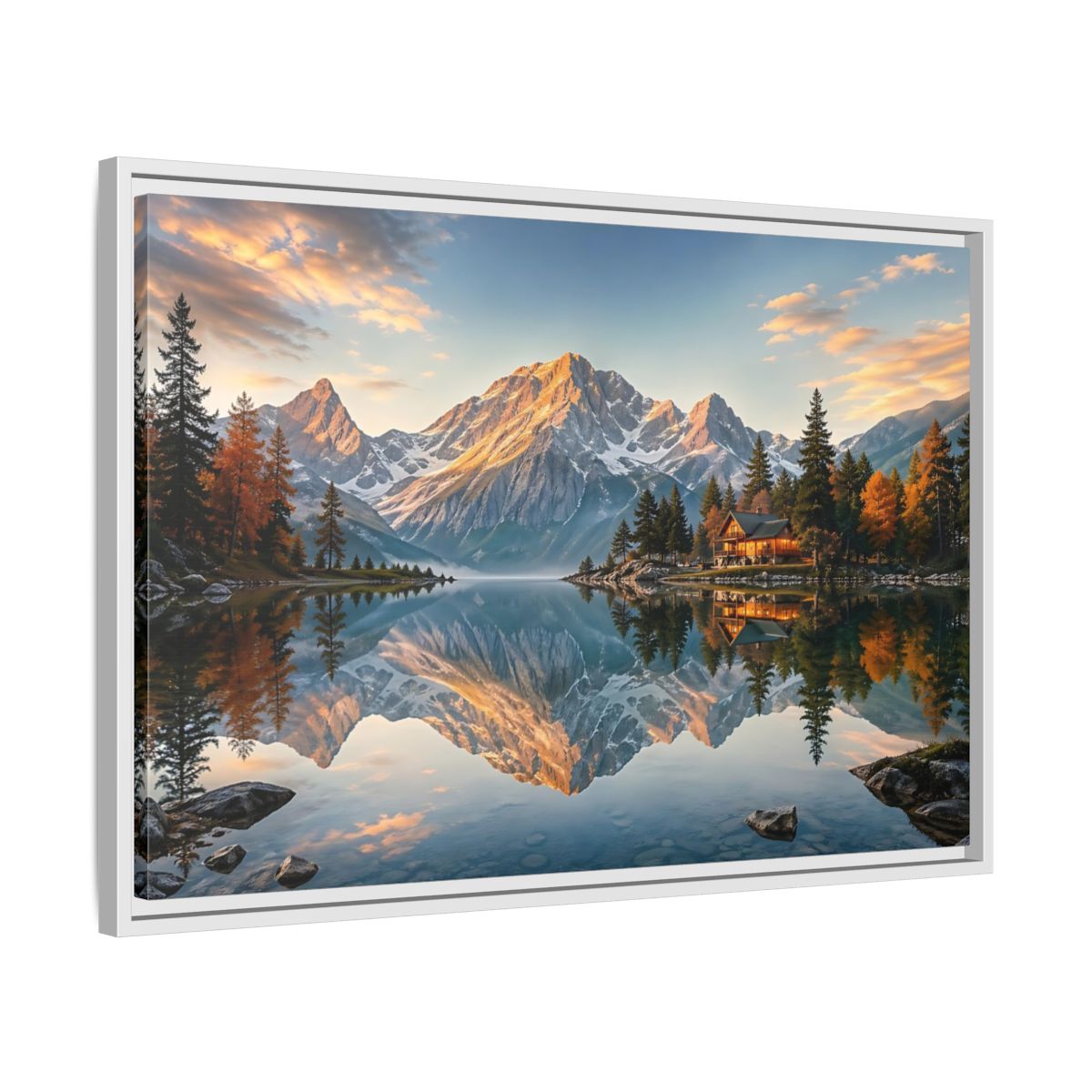 Side Mockup 10. Nature Mountain Lake Mountain Lake View shown as stretched canvas wall art