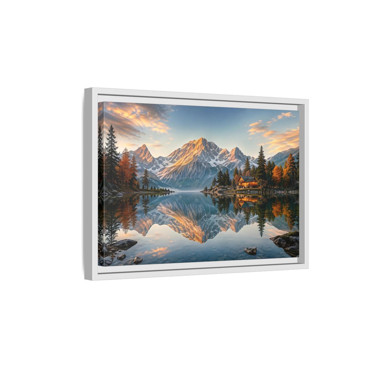 Side Mockup 4. Nature Mountain Lake Mountain Lake View shown as stretched canvas wall art