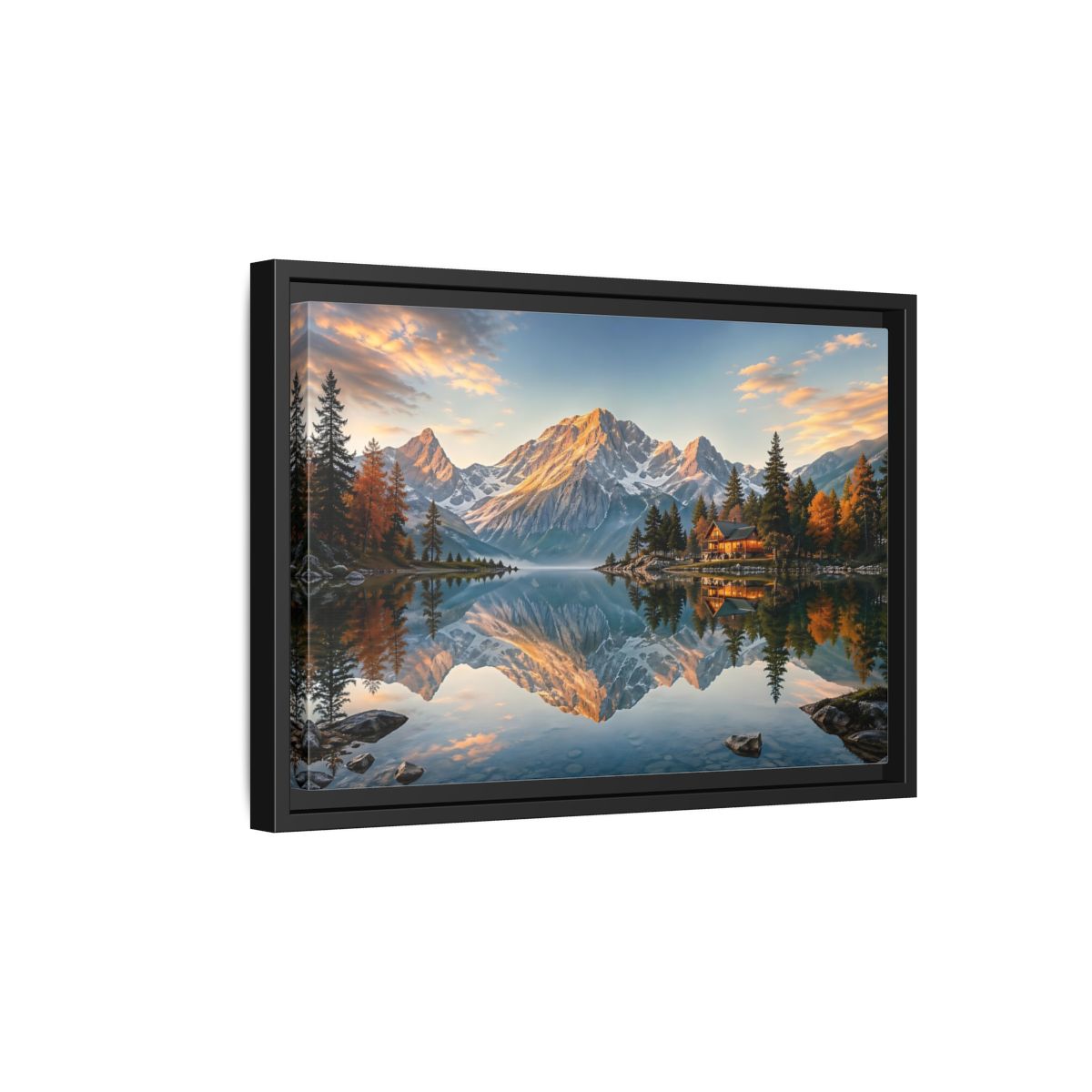 Side Mockup 6. Nature Mountain Lake Mountain Lake View shown as stretched canvas wall art