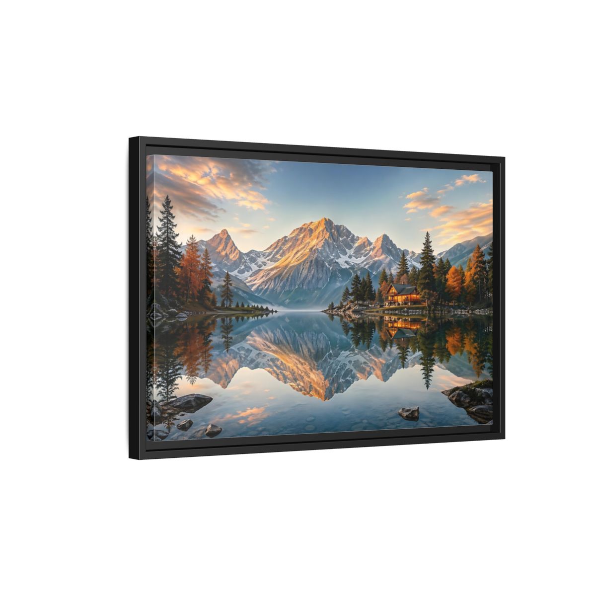 Side Mockup 3. Nature Mountain Lake Mountain Lake View shown as stretched canvas wall art