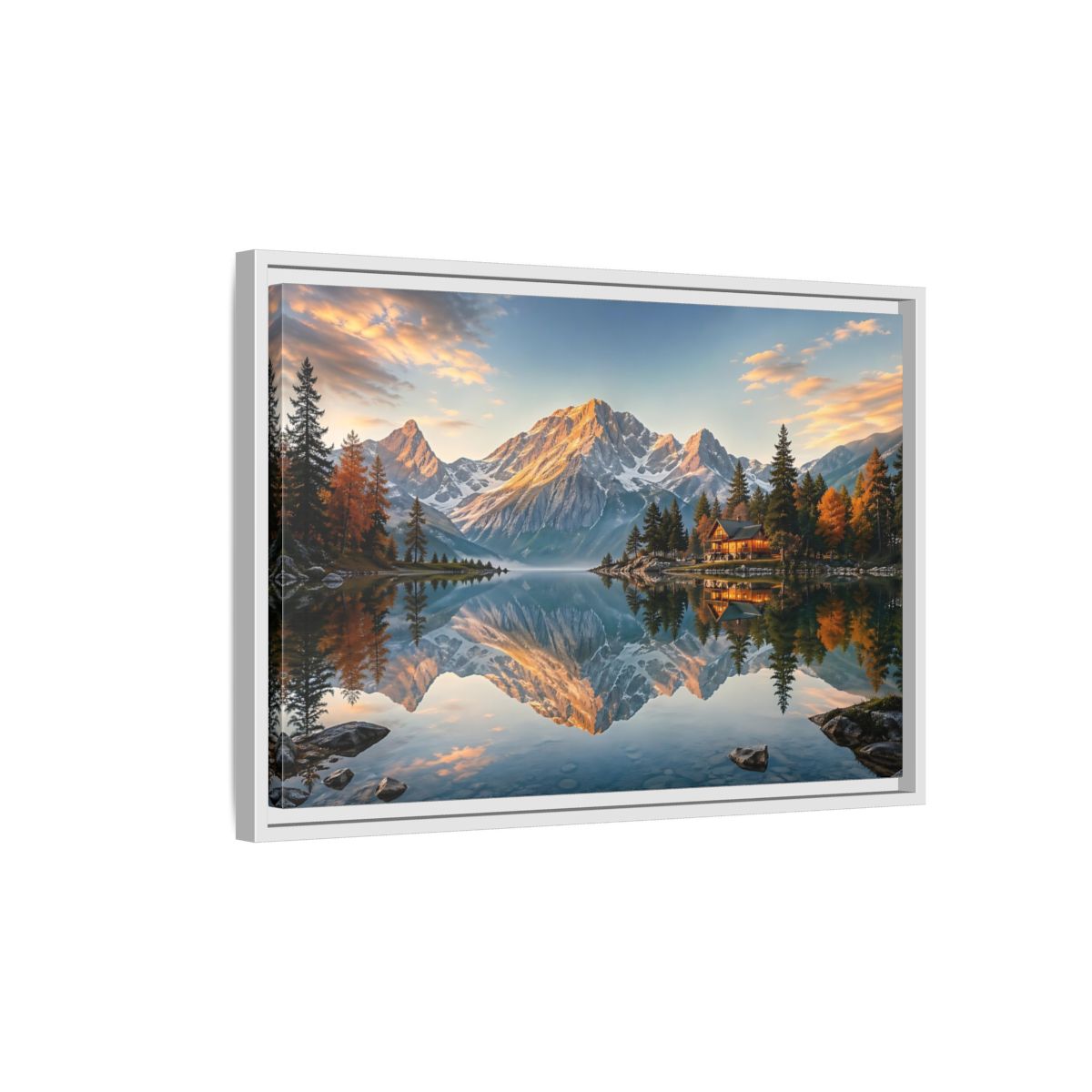 Side Mockup 1. Nature Mountain Lake Mountain Lake View shown as stretched canvas wall art