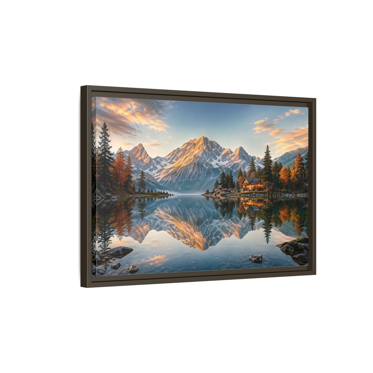 Side Mockup 2. Nature Mountain Lake Mountain Lake View shown as stretched canvas wall art