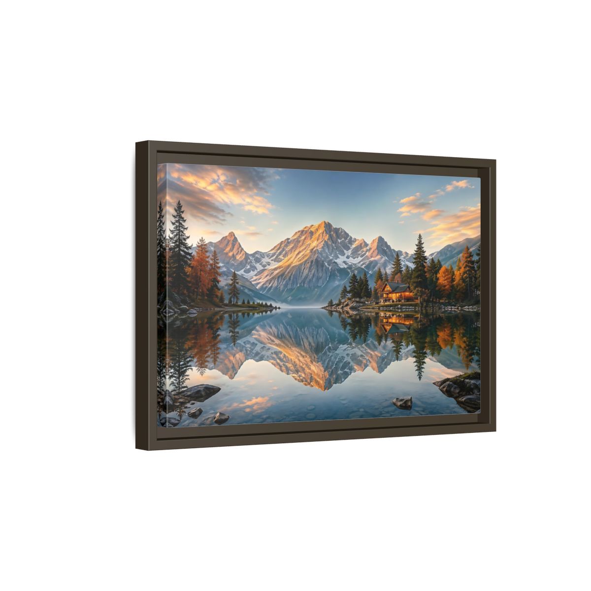 Side Mockup 5. Nature Mountain Lake Mountain Lake View shown as stretched canvas wall art