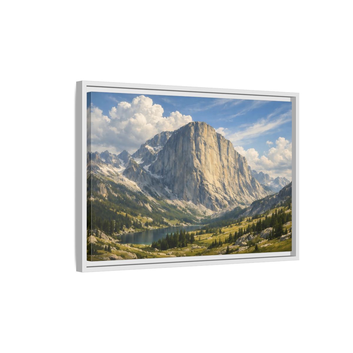 Side Mockup 1. Nature Mountain Lake Mountain Lake Vista shown as stretched canvas wall art