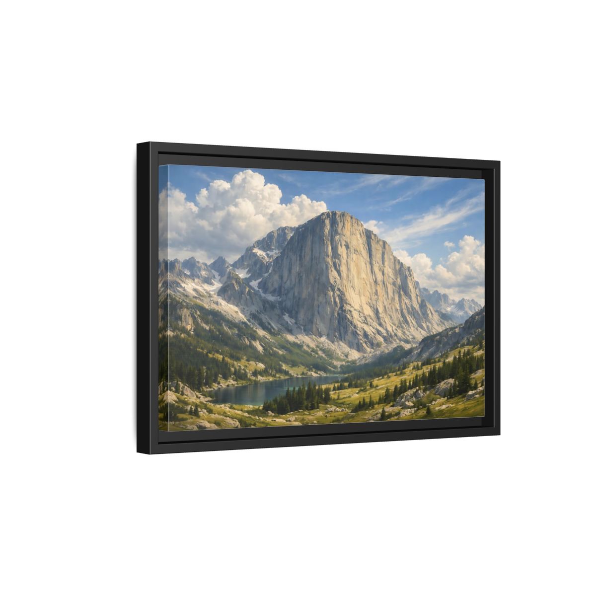 Side Mockup 6. Nature Mountain Lake Mountain Lake Vista shown as stretched canvas wall art