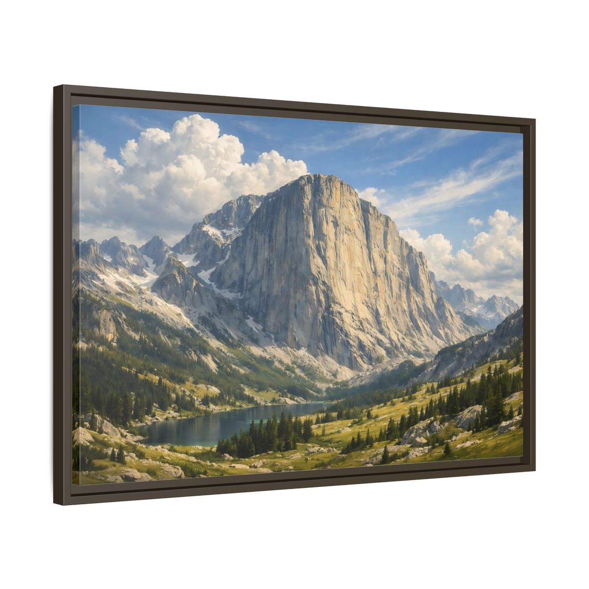 Side Mockup 11. Nature Mountain Lake Mountain Lake Vista shown as stretched canvas wall art