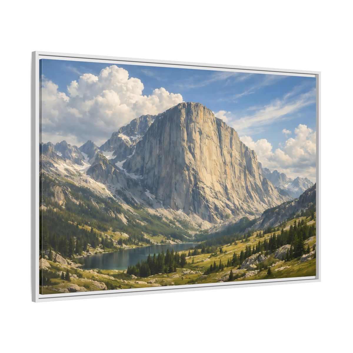 Side Mockup 7. Nature Mountain Lake Mountain Lake Vista shown as stretched canvas wall art