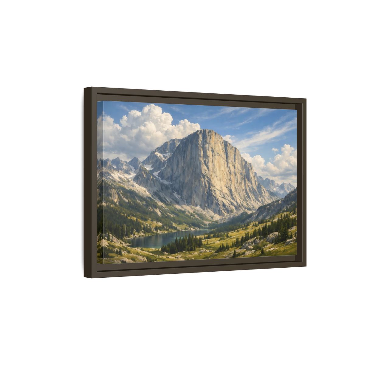 Side Mockup 5. Nature Mountain Lake Mountain Lake Vista shown as stretched canvas wall art