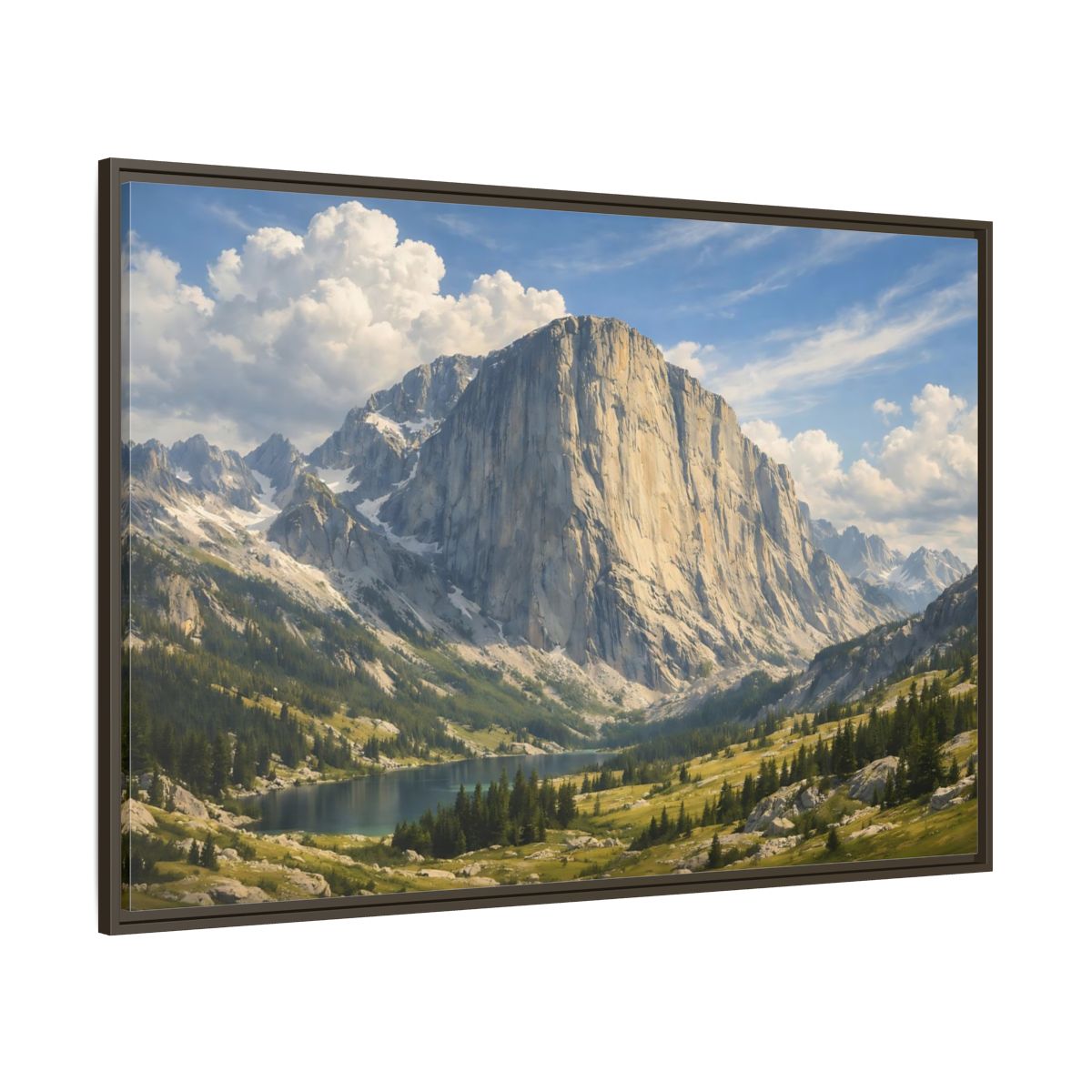 Side Mockup 8. Nature Mountain Lake Mountain Lake Vista shown as stretched canvas wall art