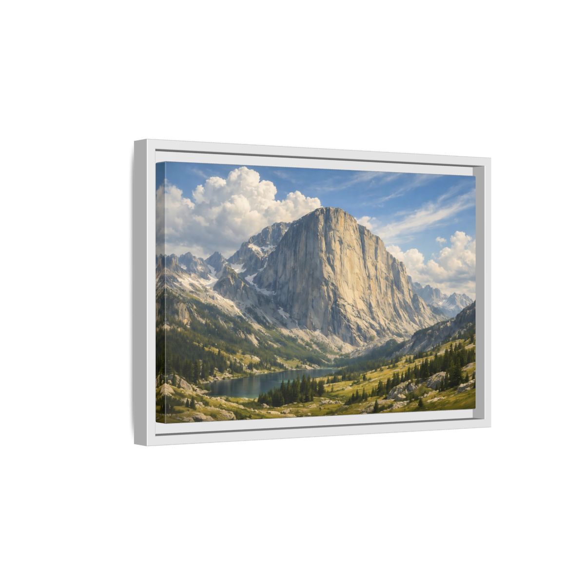 Side Mockup 4. Nature Mountain Lake Mountain Lake Vista shown as stretched canvas wall art