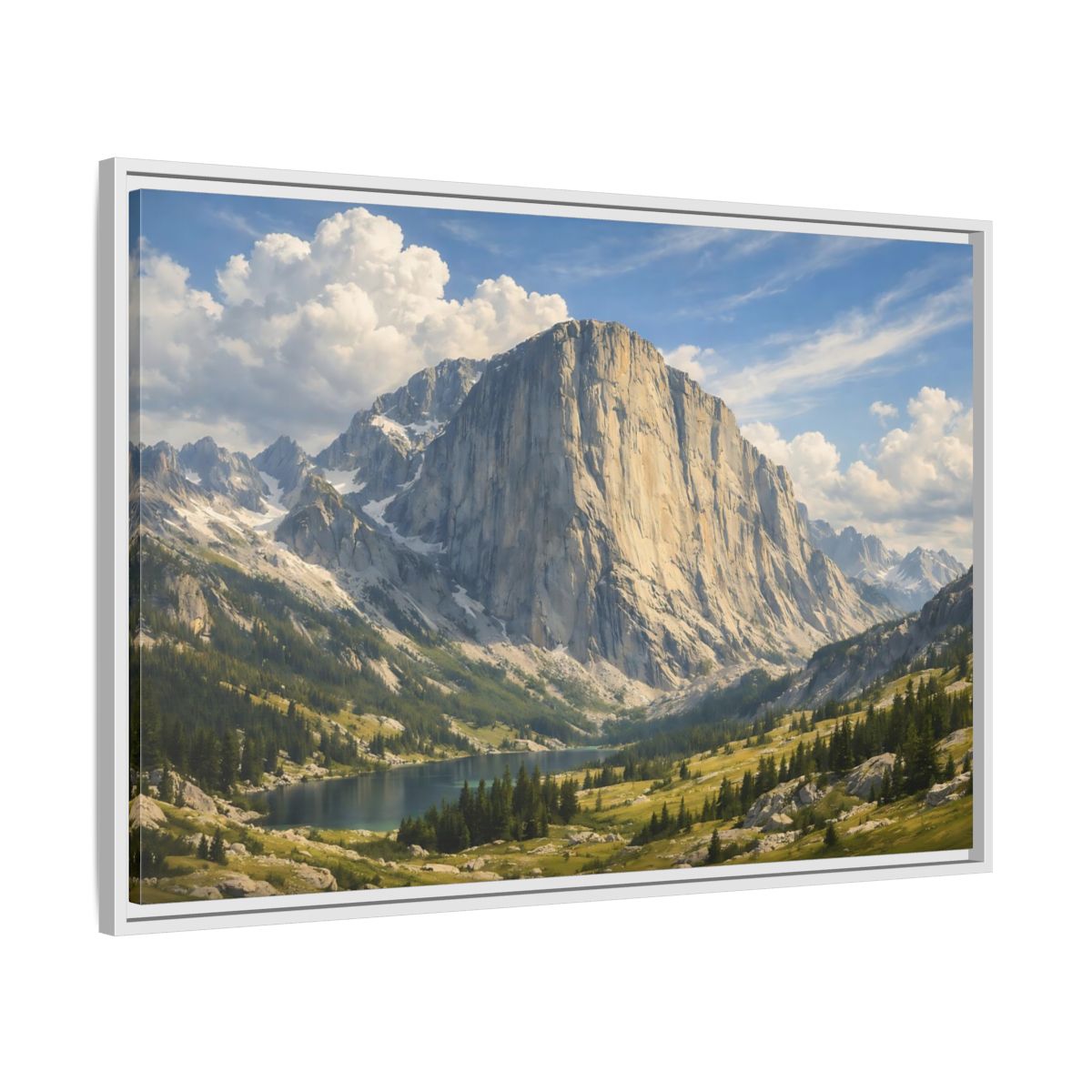 Side Mockup 9. Nature Mountain Lake Mountain Lake Vista shown as stretched canvas wall art