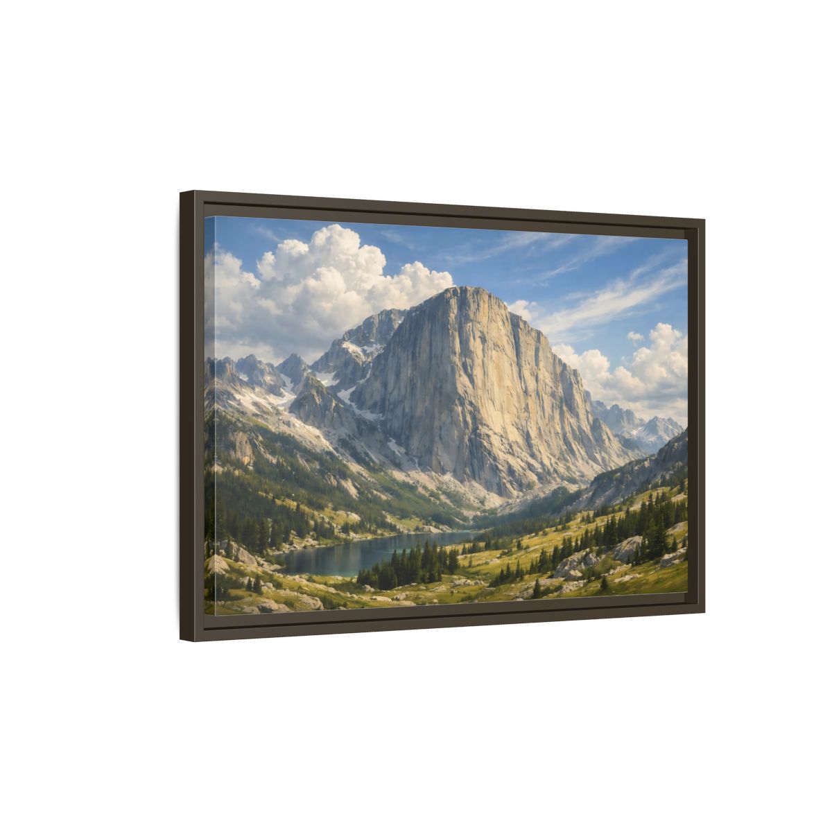 Side Mockup 2. Nature Mountain Lake Mountain Lake Vista shown as stretched canvas wall art