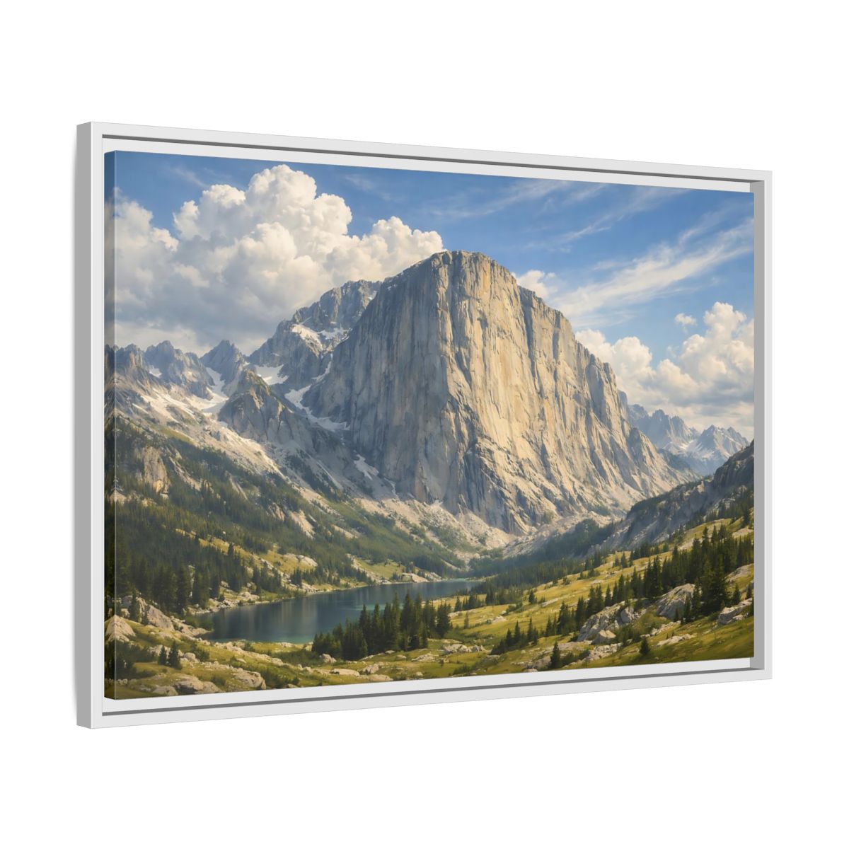 Side Mockup 10. Nature Mountain Lake Mountain Lake Vista shown as stretched canvas wall art
