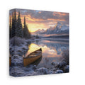 Side Mockup 2. Nature Mountain Lake Winter Lake Sunset shown as stretched canvas wall art