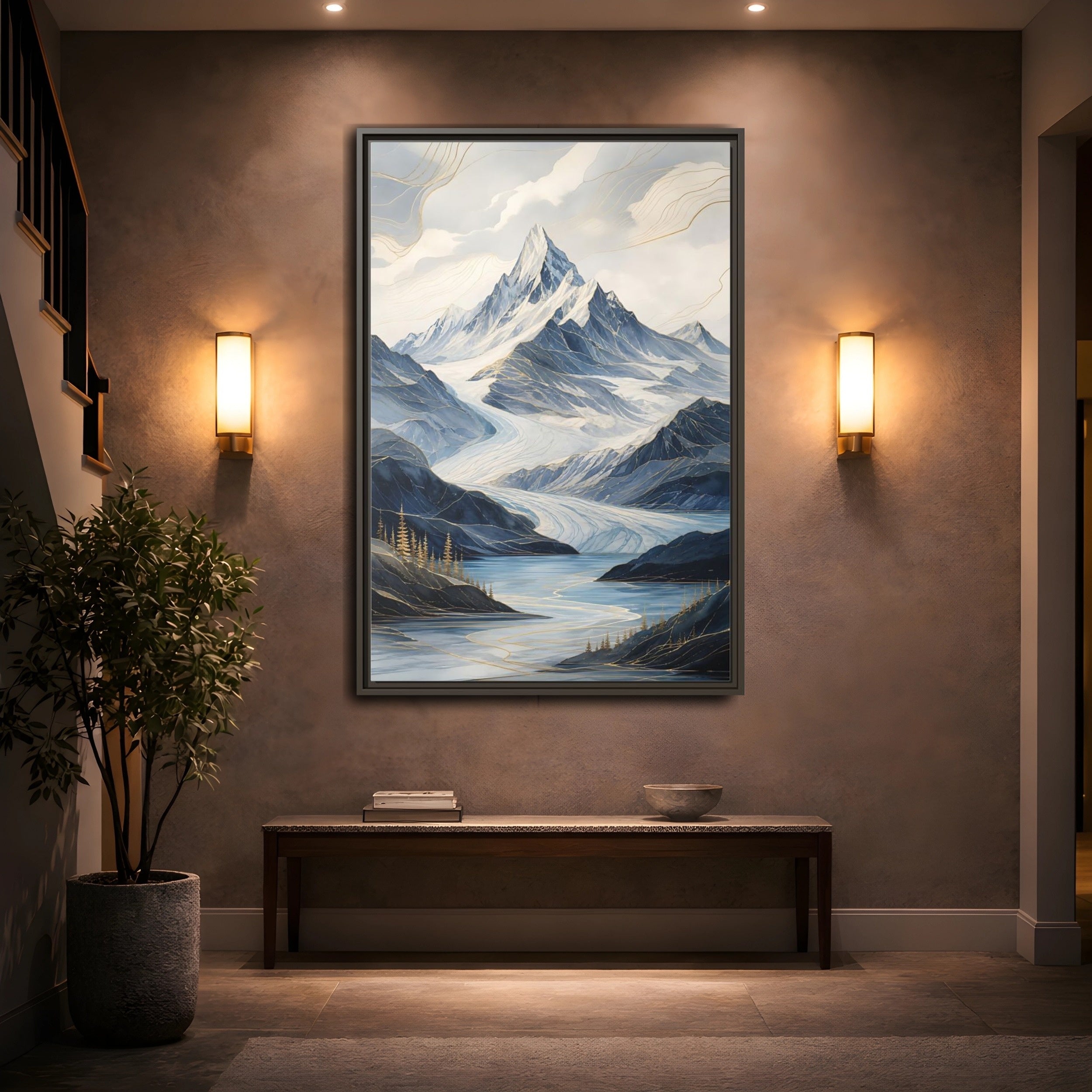 Mockup 2. Nature Mountain Landscape Blue Mountains shown as stretched canvas wall art