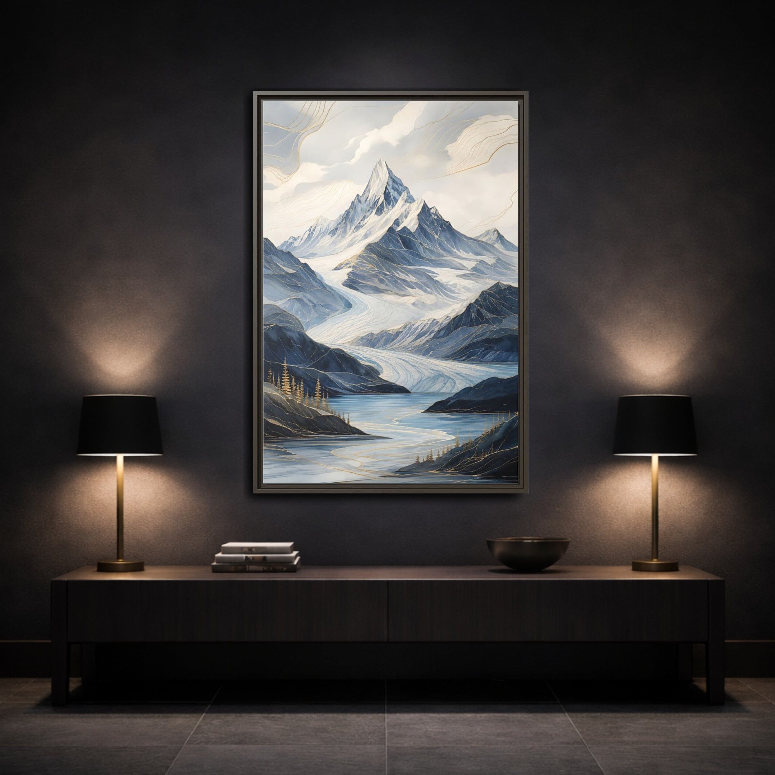Mockup 3. Nature Mountain Landscape Blue Mountains shown as stretched canvas wall art