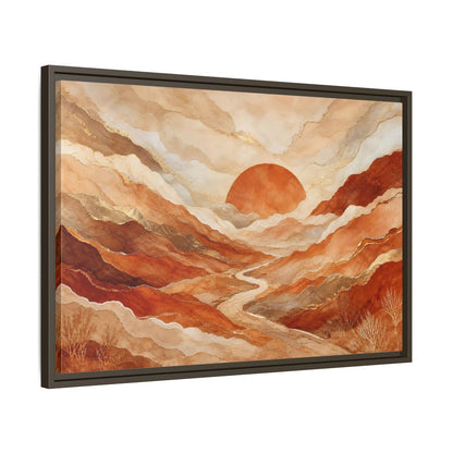 Side Mockup 11. Nature Mountain Landscape Brown And Gold shown as stretched canvas wall art