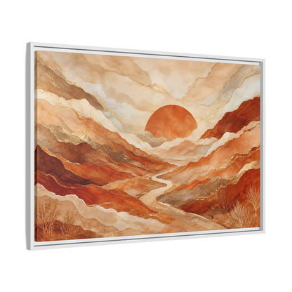 Side Mockup 9. Nature Mountain Landscape Brown And Gold shown as stretched canvas wall art