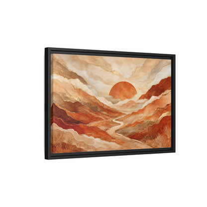 Side Mockup 3. Nature Mountain Landscape Brown And Gold shown as stretched canvas wall art