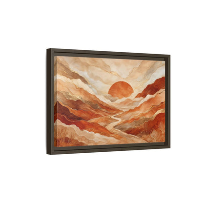 Side Mockup 5. Nature Mountain Landscape Brown And Gold shown as stretched canvas wall art