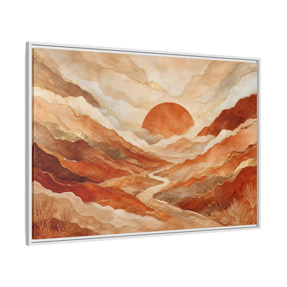 Side Mockup 7. Nature Mountain Landscape Brown And Gold shown as stretched canvas wall art