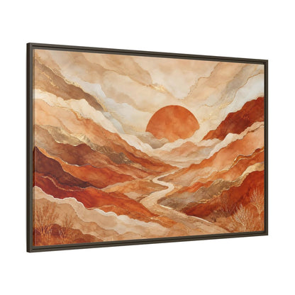 Side Mockup 8. Nature Mountain Landscape Brown And Gold shown as stretched canvas wall art