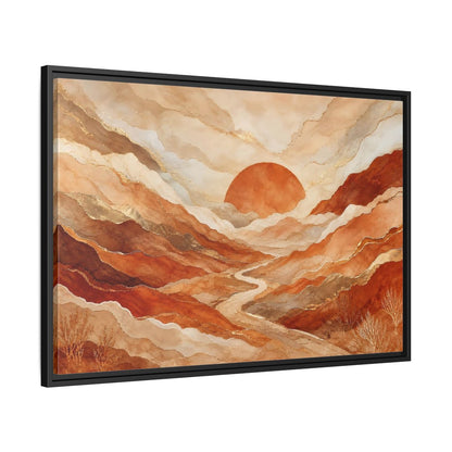 Side Mockup 13. Nature Mountain Landscape Brown And Gold shown as stretched canvas wall art