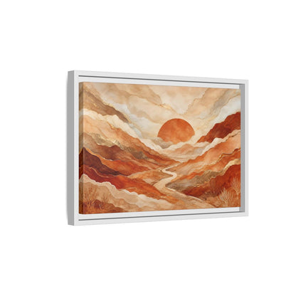 Side Mockup 4. Nature Mountain Landscape Brown And Gold shown as stretched canvas wall art