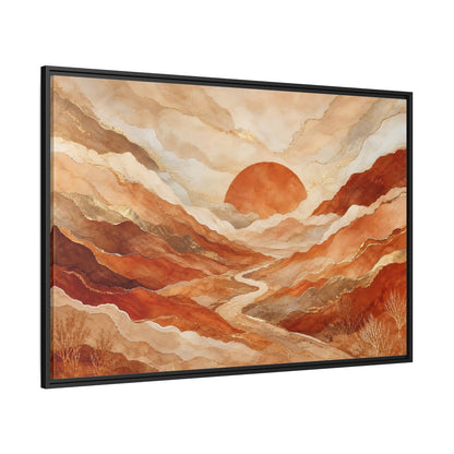 Side Mockup 12. Nature Mountain Landscape Brown And Gold shown as stretched canvas wall art